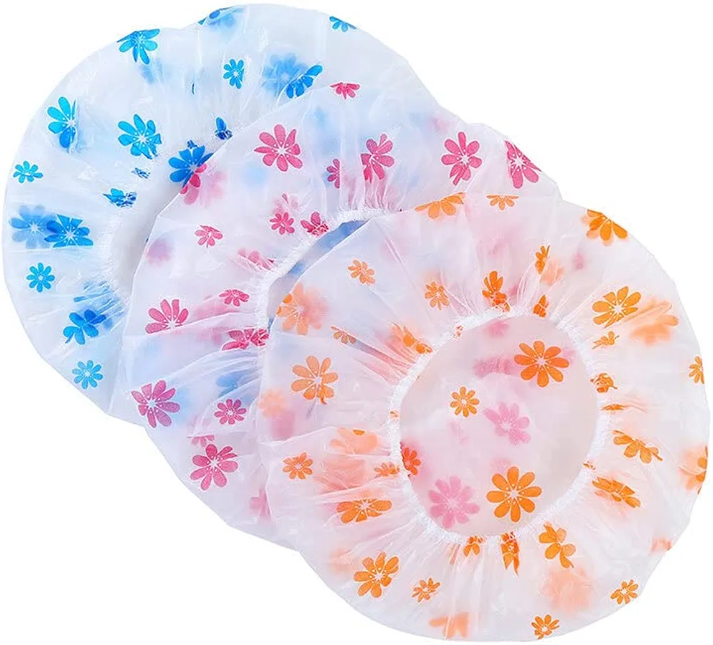 2Pcs PE Waterproof Shower Cap Bath Caps Cherry Blossom Pattern Shower Cap Adult Hair Cap for Women Spa,Home Use,Hotel and Hair Salon random color Cost-effective and Durable