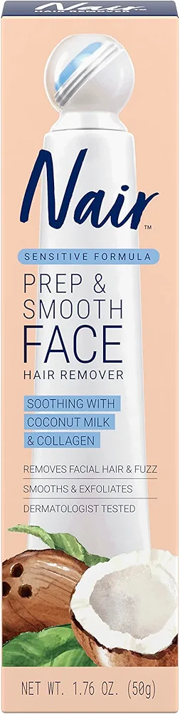 NAIR Prep & Smooth Face, Exfoliating Facial Hair Removal for Woman, Depilatory Cream, Smooth Skin Solution for Effective Hair Removal, Sensitive with Collagen for Skincare