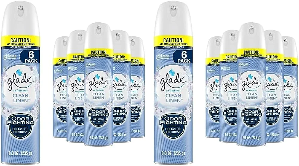 Glade Air Freshener Room Spray, Clean Linen, 8.3 oz, 6 Count (Pack of 2)