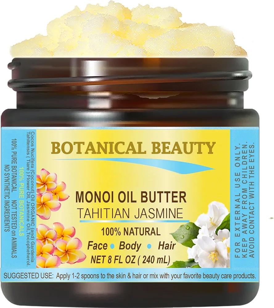 Botanical Beauty MONOI OIL BUTTER TAHITIAN JASMINE Pure Natural Virgin Unrefined RAW 8 Fl. Oz.- 240 ml for FACE, SKIN, BODY, DAMAGED HAIR, NAILS