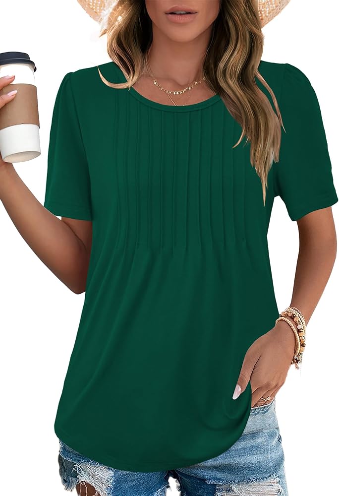 Heymiss Womens Tops Summer Short Sleeve T Shirts Dressy Casual Scooped Neck Loose Fit Blouses