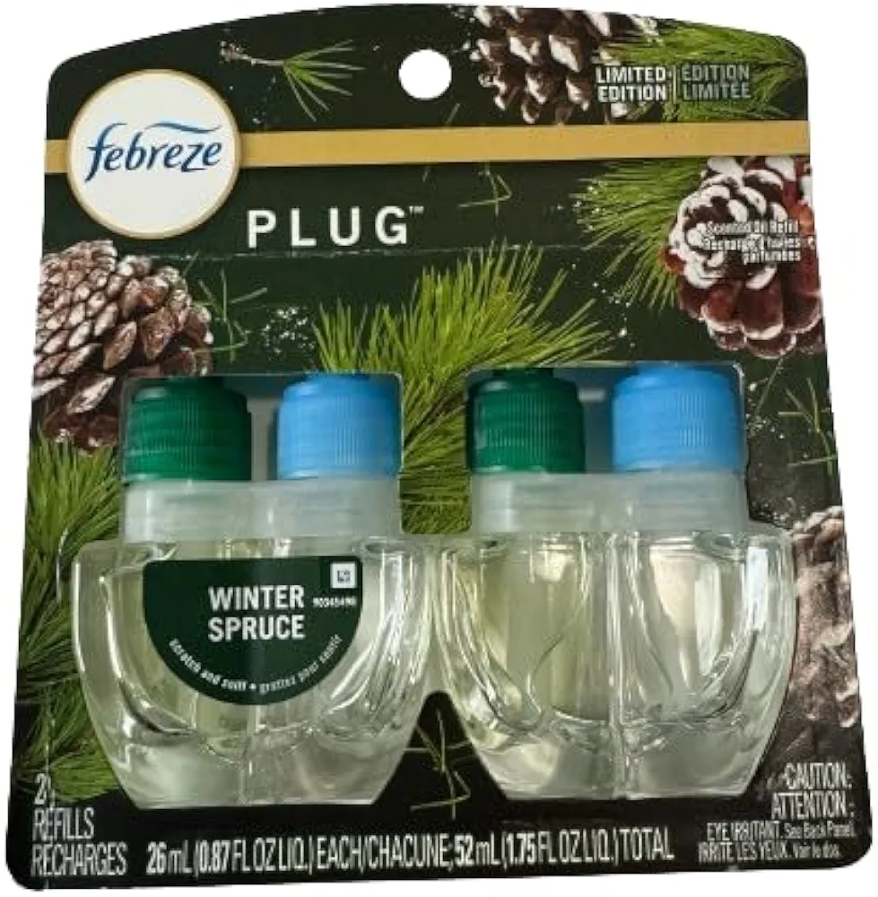 Fade Defy PLUG Air Freshener Refill, Winter Spruce Scent, 2-Pack, Long-Lasting Odor Eliminator for Home, Bedroom, Kitchen, & Bathroom, Automatic Scent Release, 1.74 Fl Oz