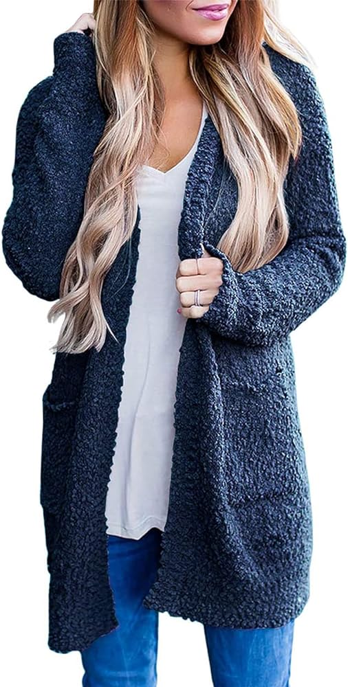 MEROKEETY Women's Long Sleeve Soft Chunky Knit Sweater Open Front Cardigans Outwear Coat