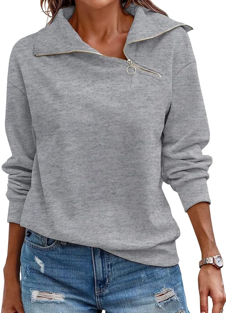 Womens Zipper Sweatshirt Turtleneck Long Sleeve Pullover Casual Loose Sweatshirts Top T Shirts