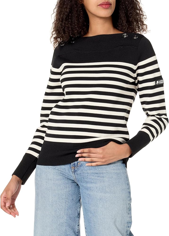 KARL LAGERFELD Women's Logo Patch on Sleeve Stripe Sweater