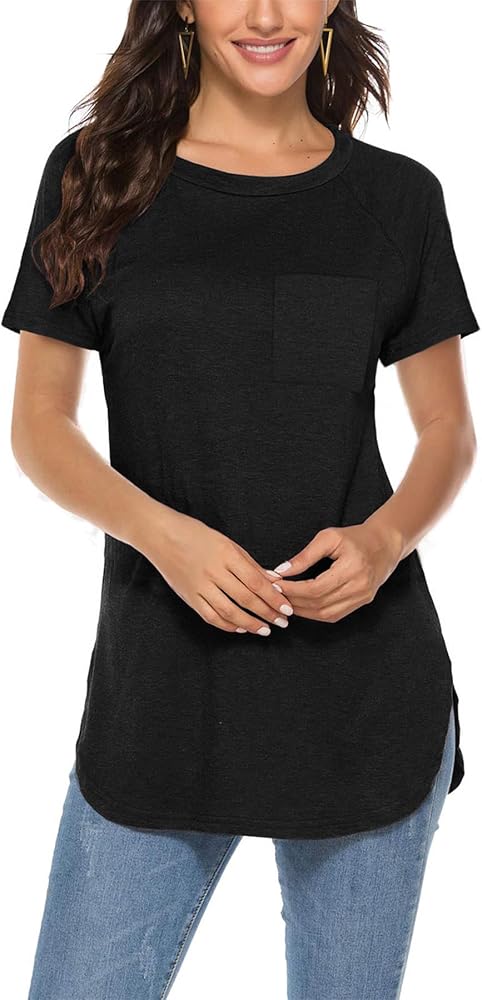 Newchoice Women's Short Sleeve Tunic Tops Casual Round Neck Loose Summer Basic Shirts With Pockets