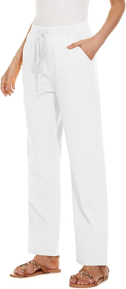 YOCUR Womens Casual Elastic High Waisted Work Pants Cotton Straight Leg Drawstring Trousers