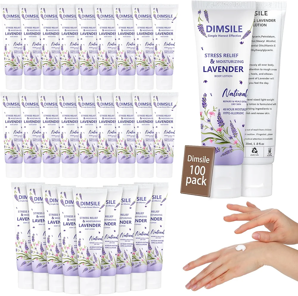 100 Pack Lavender Travel Size Body Lotion 1 oz Dry Skin Moisturizer with Flip Cap for Extra Dry Skin, for Inns and Hotels, Offices, Airlines, Gyms and More