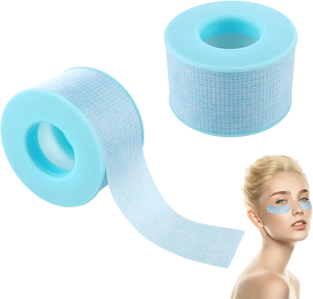 2 Rolls Silicone Sensitive Skin Tape Waterproof Medical Reusable Adhesive Blue Silicone Tape for Wound Care Mouth Tape for Sleeping Eyelash Tape(0.98Inch X 3.9 Yards)