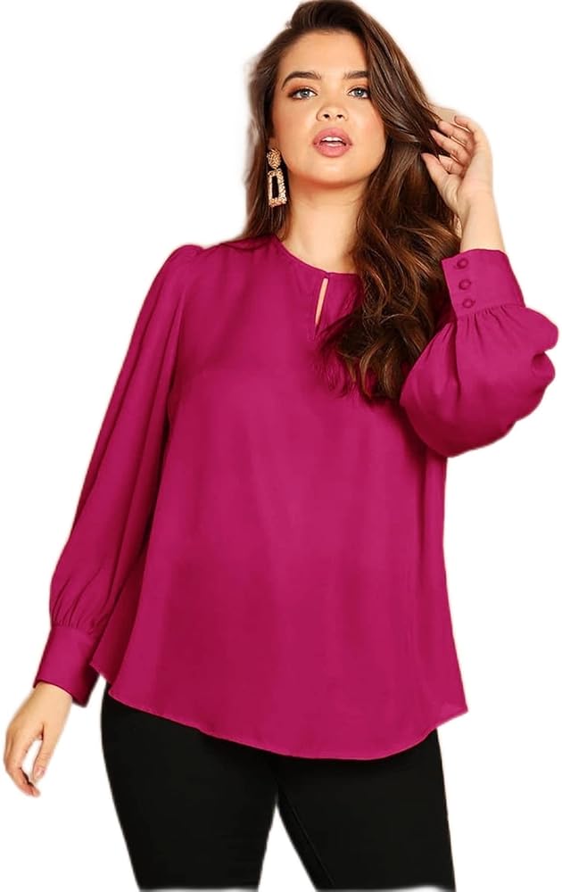 Plus Size Tops for Women Tees Shirts Blouses Plus Buttoned Cuff Curved Hem Blouse Plus Size Fashion Blouses Tops