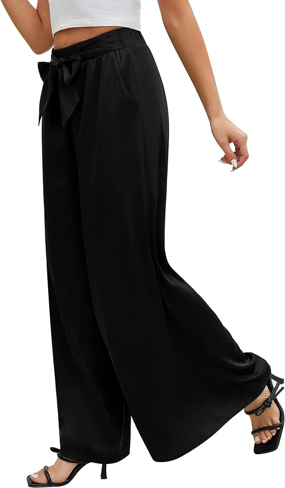 QIANXIZHAN Women's Wide Leg Pants, High Waisted Palazzo Pants Dressy Summer Flowy Casual Lounge Work Dress Pants Trousers