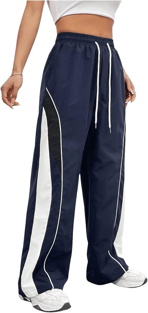 SOLY HUX Women's High Waisted Sports Pants Drawstring Parachute Pants Baggy Y2K Pant Trousers