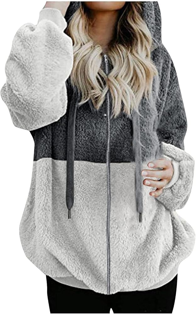 RMXEi Women Hooded Sweatshirt Coat Winter Warm Zipper Pockets Cotton Coat Outwear