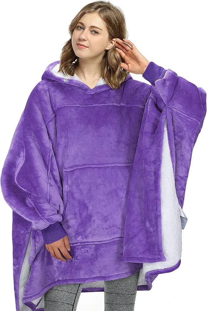 Catalonia Oversized Hoodie Sweatshirt Poncho, Casual Hoodie Cape, Batwing Coat Pullover Blanket | Fluffy Sherpa, Comfortable, Roomy | for Adults Women Men