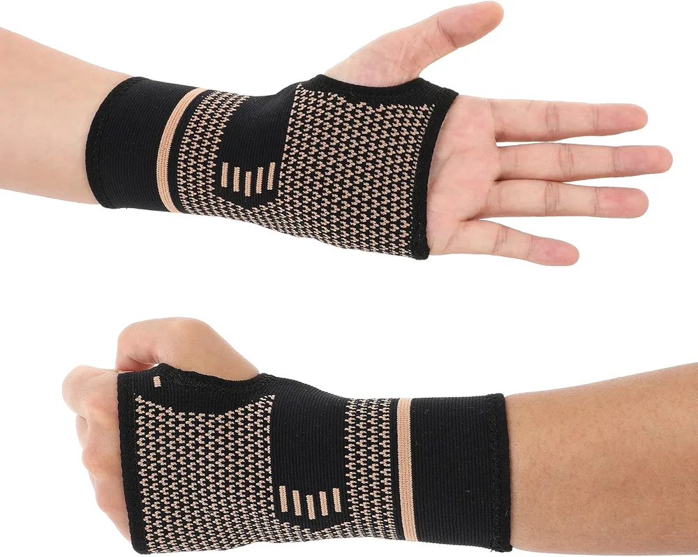 Copper Wrist Compression Sleeves, 1 Pair Wrist Compression Supports Comfortable Breathable Hand Brace Support Pain Relief Gloves for Women and Men Arthritis,Tendonitis,Carpal Tunnel