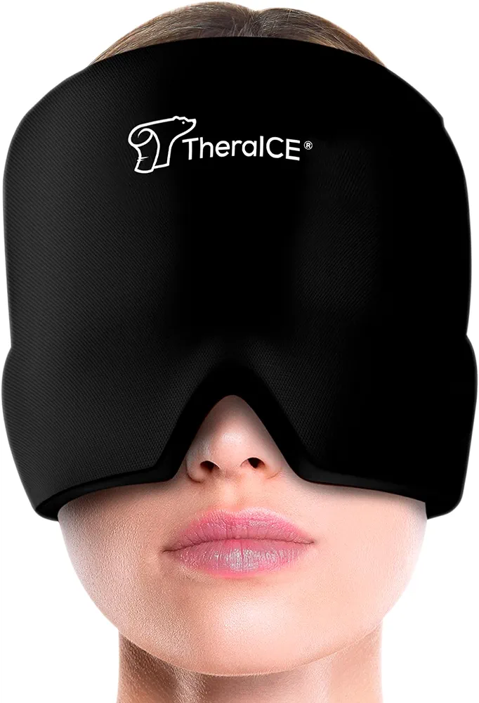 TheraICE Migraine Relief Cap, Soothing Headache Ice Pack Mask Products, Cooling Gel Hat, Face Cold Compress Head Wrap for Tension, Stress & Hangover