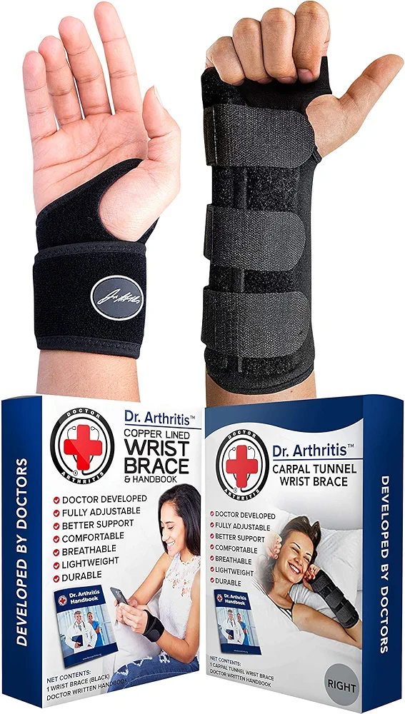 Dr. Arthritis Bundle: Copper Lined Wrist Support (Single) + Carpal Tunnel Wrist Brace (Right)