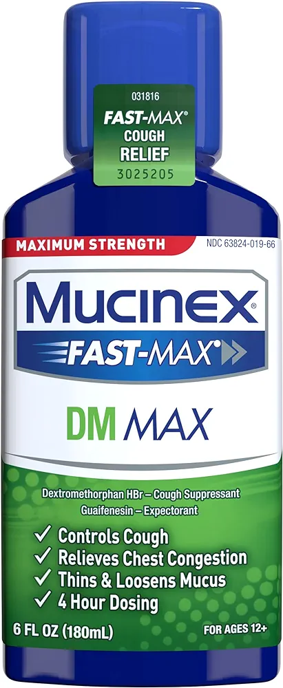 Mucinex DM Max Liquid Cough & Cold Medicine For Adults, Cold And Flu Medicine for Excess Mucus Relief, Guaifenesin & Dextromethorphan Expectorant & Decongestant for Adults, Dr Recommended, 6.0 Fl Oz