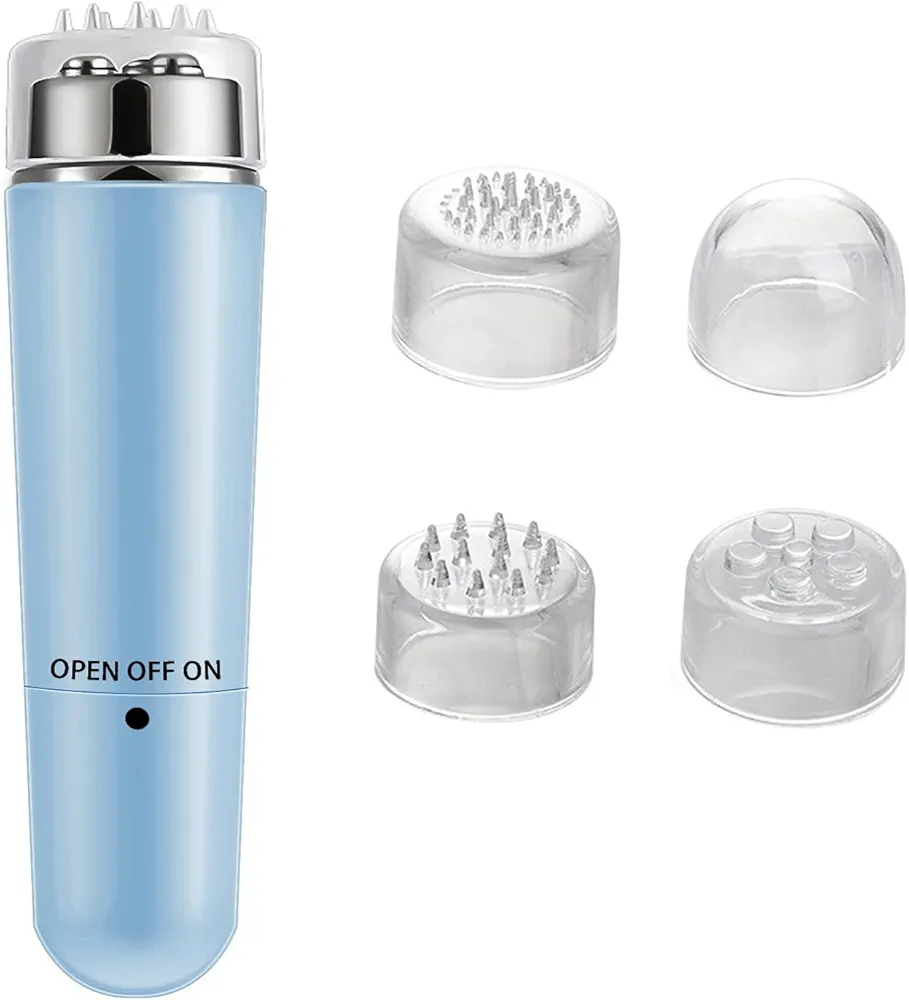 Mini Massager, Mini Travel Massager Mini Tool with Four Accessories for Neck Face Back (Blue)