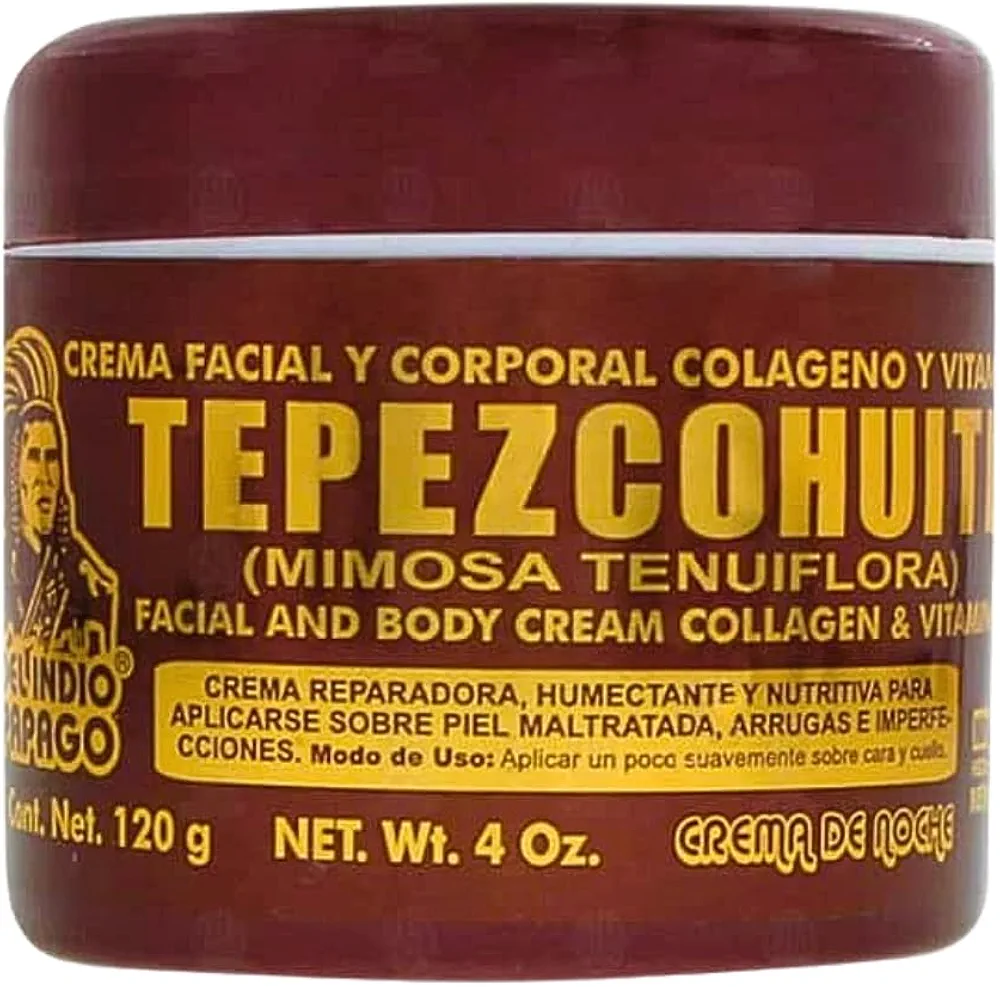 Del Indio Papago Tepezcohuite Night Cream - Tepezcohuite Cream from Mexico - Reduces Wrinkles, Renews Skin, Grease Free - JUMBO SIZE 4 Oz