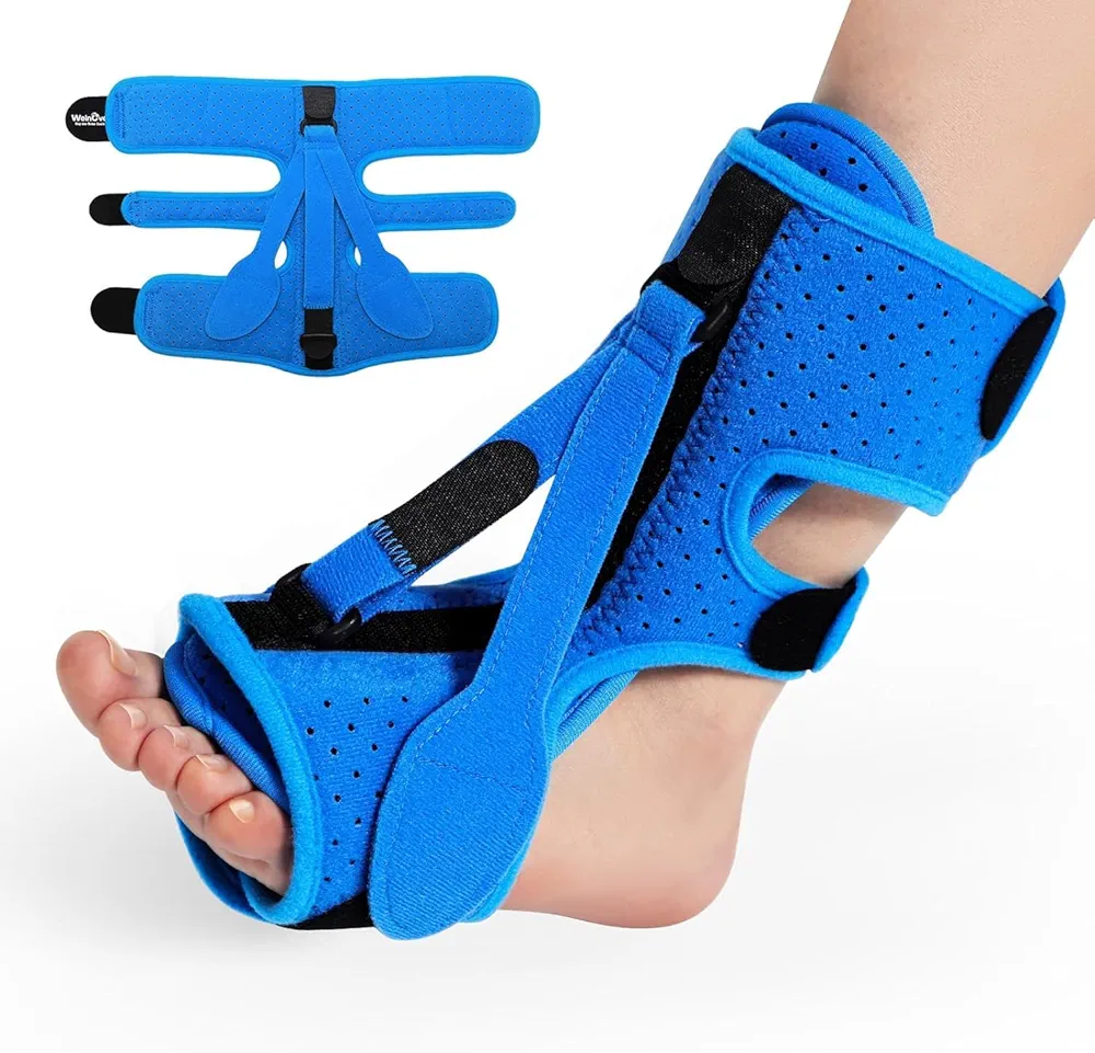 Welnove Plantar Fasciitis Relief Night Splint, Plantar Fasciitis Relief Brace whith 3 Adjustable Straps, Dorsal Night Splint for for Heel Pain, Achilles Tendonitis Foot Drop, Men and Women - Blue