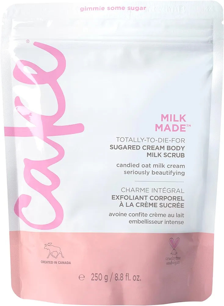 Cake Beauty Milk Made Vegan Body Sugar Scrub- Shea Butter, Candied Oat Milk & Marshmallow Root Extract - Gentle Exfoliating Hand, Leg, Foot & Body Sugar Soap Scrub & Moisturizing Shower Wash for Women