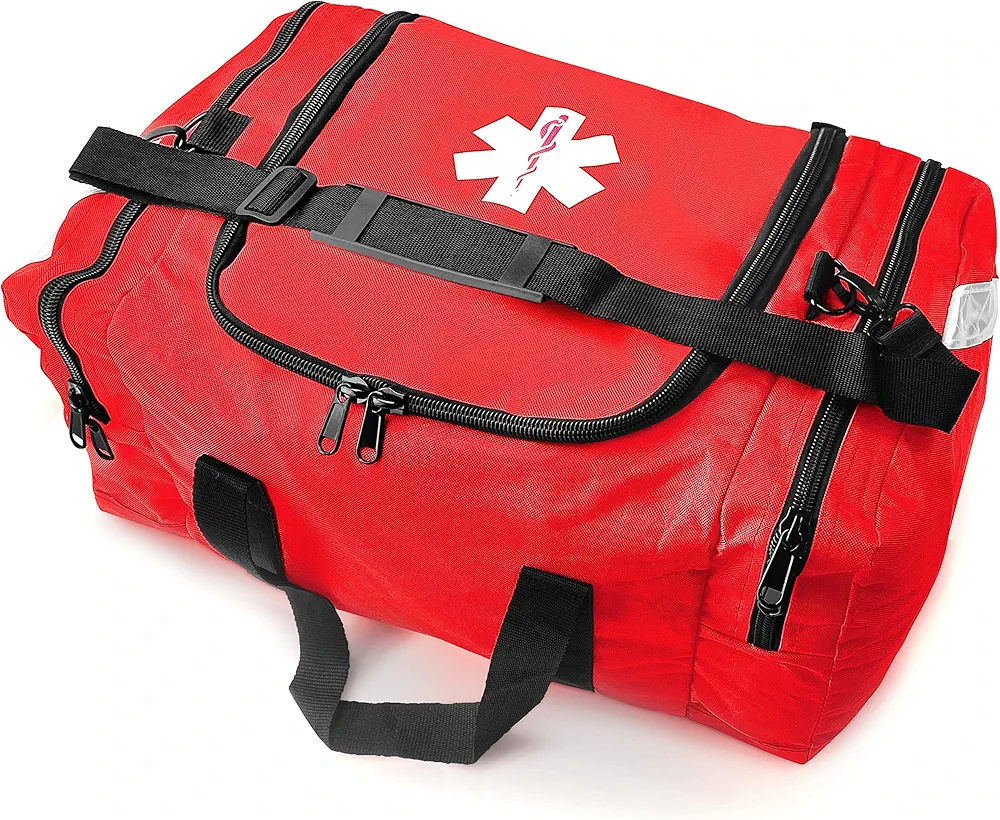 ASA TECHMED Large EMT First Responder Trauma Medical Bag Empty for Home 21x12x9 Inches, Office, School, EMTs, Paramedics, First Responders, Red