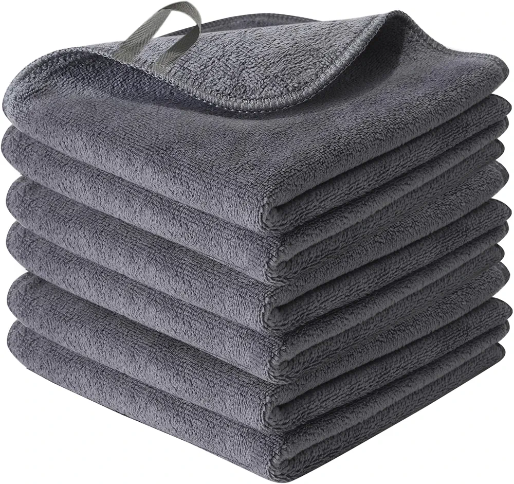 Makeup Remover Cloth 12 x 12 Inch, Reusable Makeup Remover Towels for Washing Face, 6 Pack Washable Microfiber Face Cloth Fast Drying Washcloth, Grey