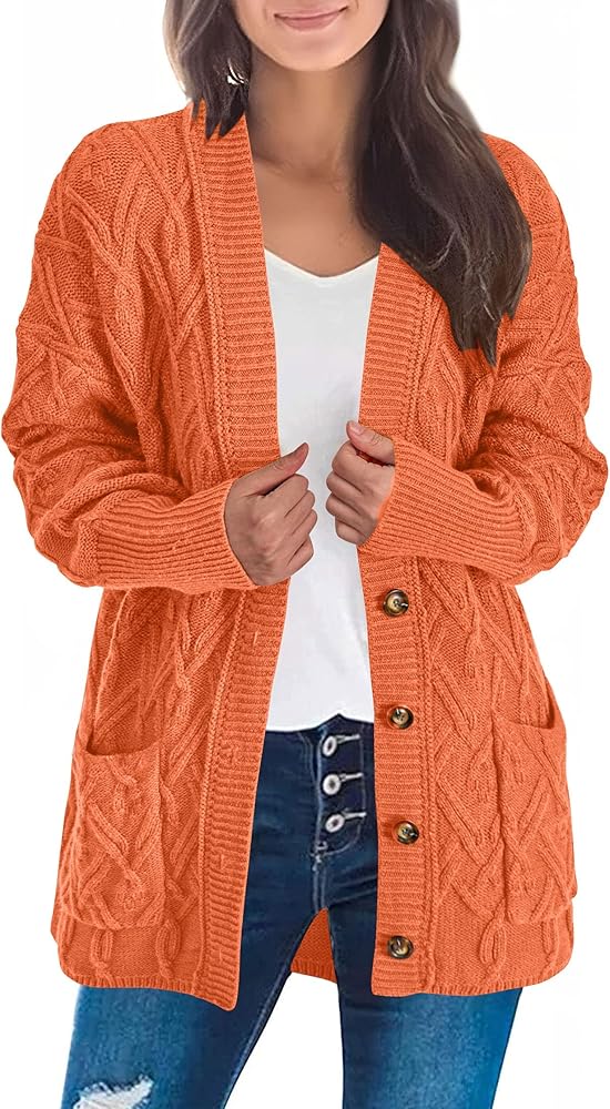 KIRUNDO Women 2024 Fall Winter Oversized Button Down Cable Knit Cardigan Casual Long Sleeve Open Front Chunky Sweater Coat