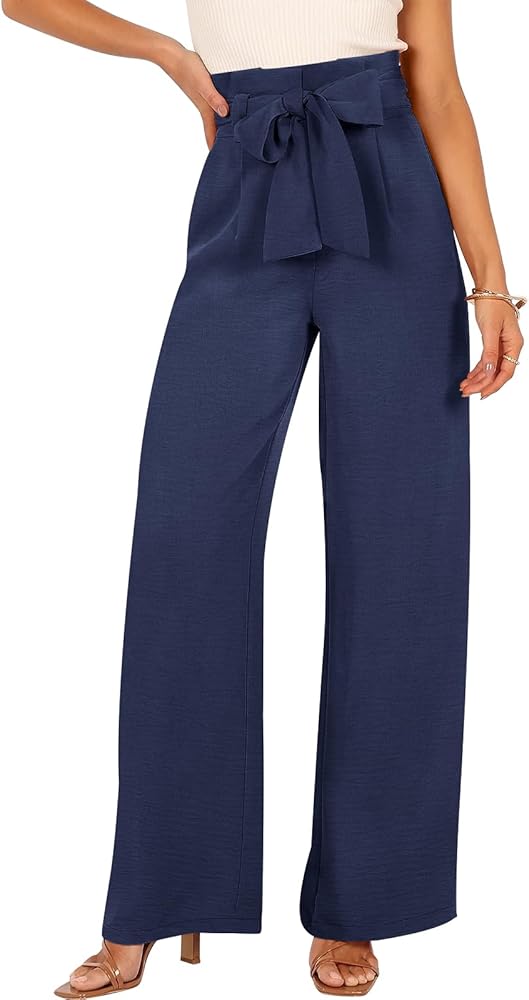 ANRABESS Womens Wide Leg Palazzo Pants Belted High Waisted Business Casual Flowy Long Trousers with Pockets