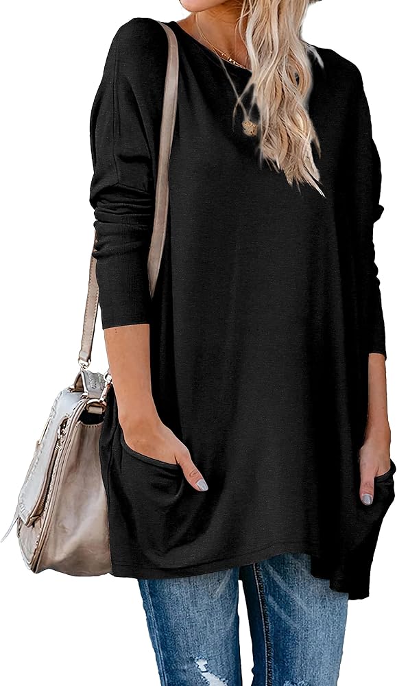 Beluring Womens Long Sleeve T Shirts Crew Neck Casual Tunic Fall Tops with Pocket