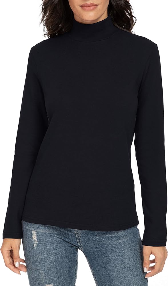 Women's Mock Turtleneck Cotton Long Sleeve Layering T Shirt Tops