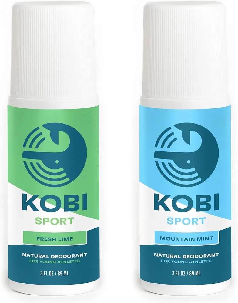 Kobi Deodorant for Teens, Kids, Boys, Girls - Natural, Aluminum-Free, Hypoallergenic, Sport Strength - Fresh Variety 2-Pack