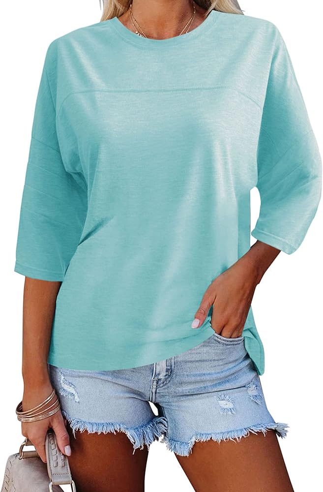 Orchidays Womens Crew Neck 3/4 Sleeve Basic T-Shirts Solid Loose Cute Tunic Top Blouses