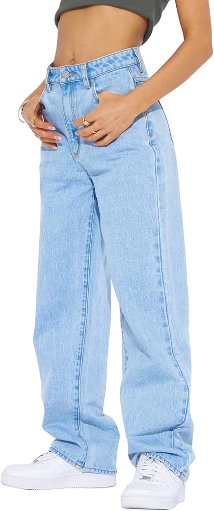 Cicy Bell Women's High Waisted Boyfriend Jeans Baggy Straight Leg Casual Denim Pants