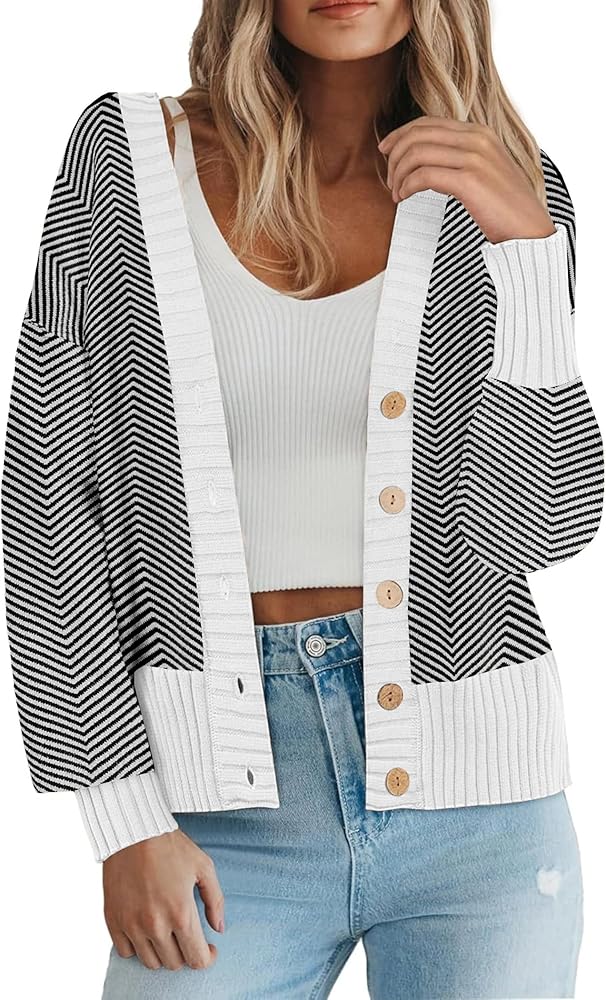 Zeagoo Women's Cardigan 2024 Fall Winter Open Front Oversized Button V Neck Loose Soft Knit Sweater