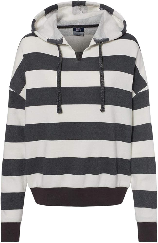 MV Sport Women's Striped Fleece Boxy Hooded Sweatshirt M Graphite