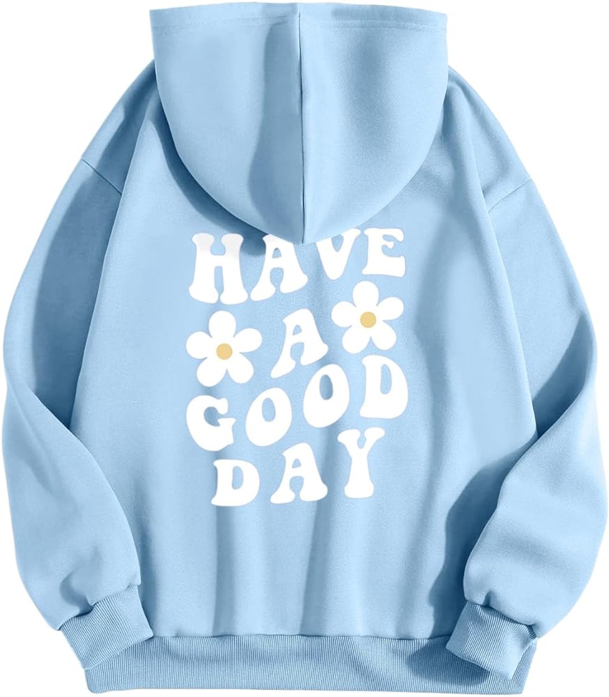 Women's Fashion Hoodies & Sweatshirts Have A Good Day Letter Print Pullover Tops with Pocket Drop Shoulder Causal Hoodies