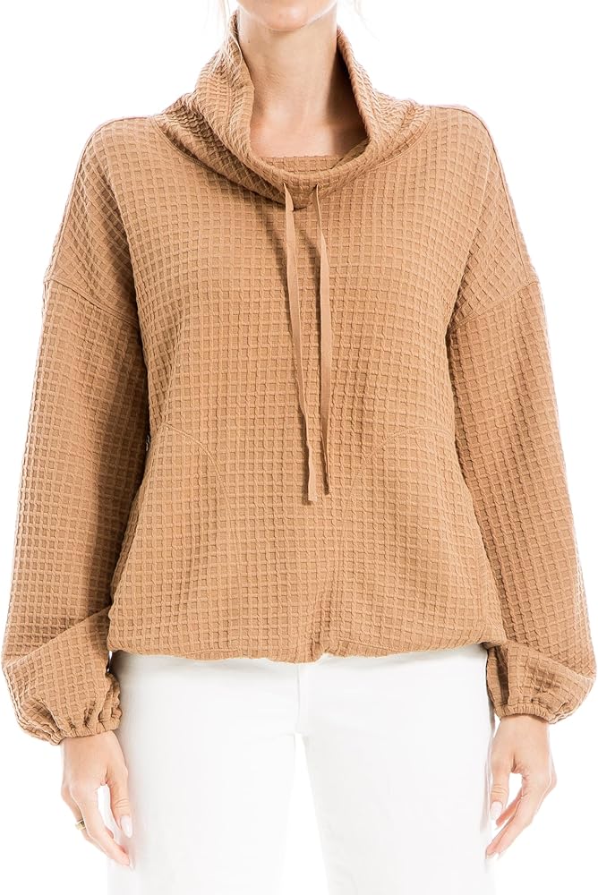 Max Studio Women's Cowl Neck Long Sleeve Waffle Knit Pullover