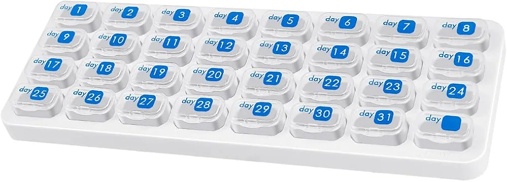 Monthly Pill Organizer, Large Travel Pill Box 31 Day, Daily Pill Case, Pill Holder Container for Vitamin, Medicine, Supplement, Fish Oil, Clear