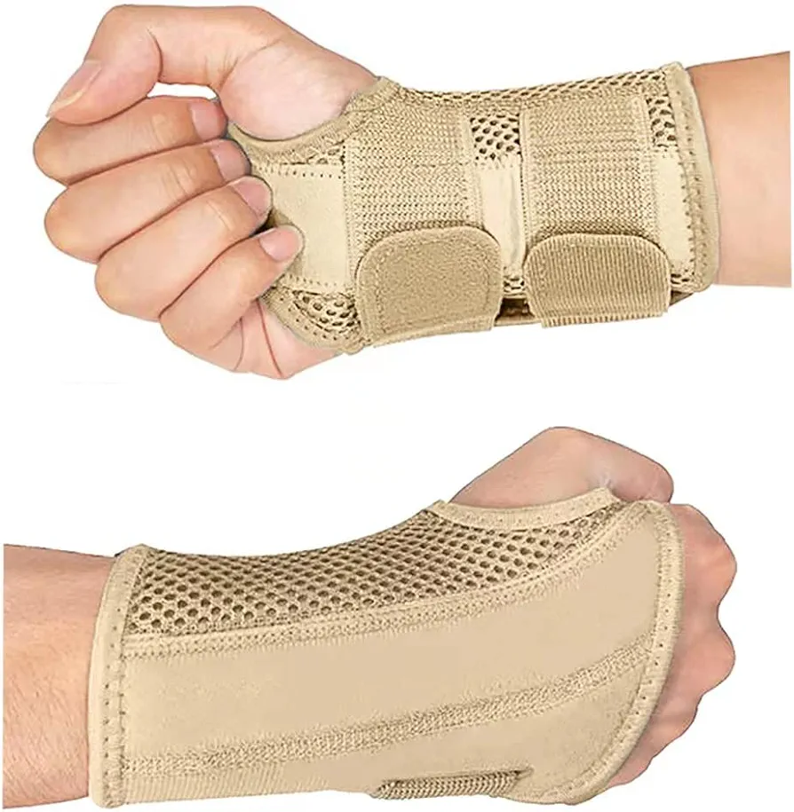 HYCOPROT Wrist Brace Night Wrist Sleep Support Splint Compression Sleeve Adjustable Straps for Wrist Pain Relief, Carpal Tunnel, Arthritis, Tendonitis, Fitness (Beige, L/XL-Left Hand (Pack of 1))