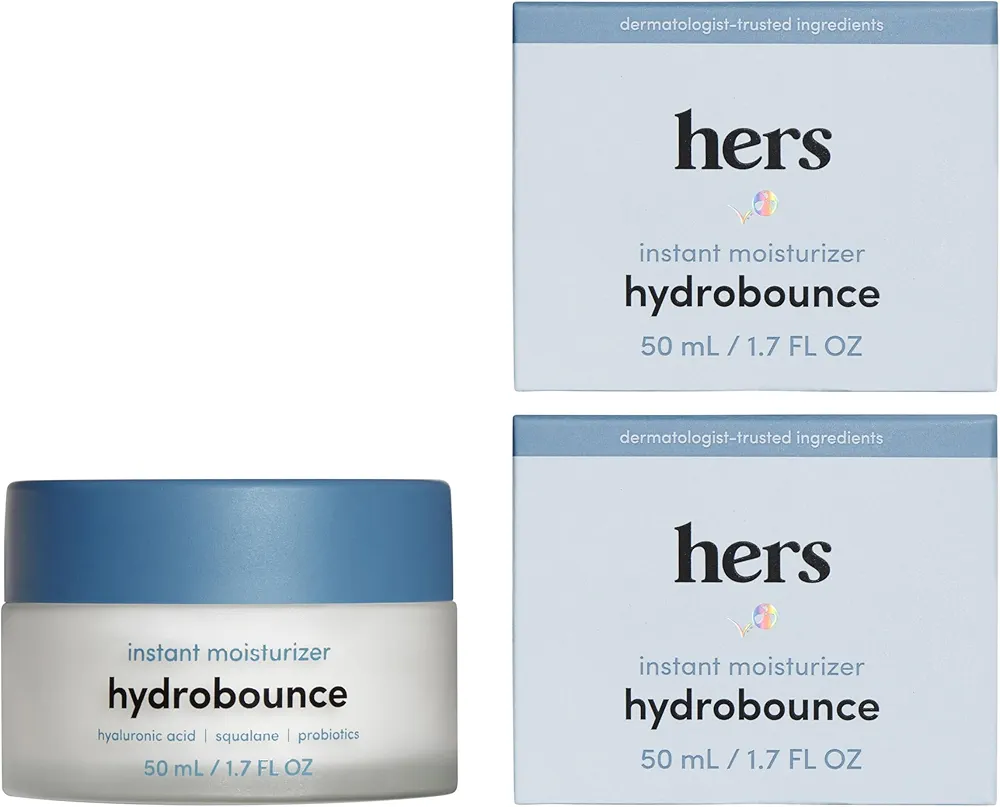 hers Hydrobounce Instant Moisturizer - Squalane Moisturizer Made for All Skin Types - Moisturizes, Smoothes Fine Lines - Contains Hyaluronic Acid, Squalane, and Probiotics - 2 Pack