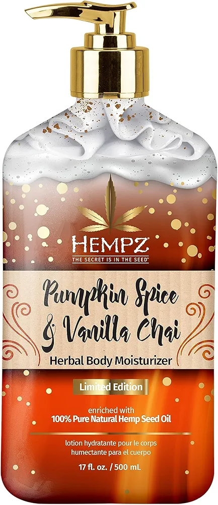 Limited Edition Pumpkin Spice & Vanilla Chai Herbal Moisturizing Body Lotion (17 oz) – Fall Scented for Women or Men with Dry or Sensitive Skin - Hydrating Moisturizer for Daily Radiance