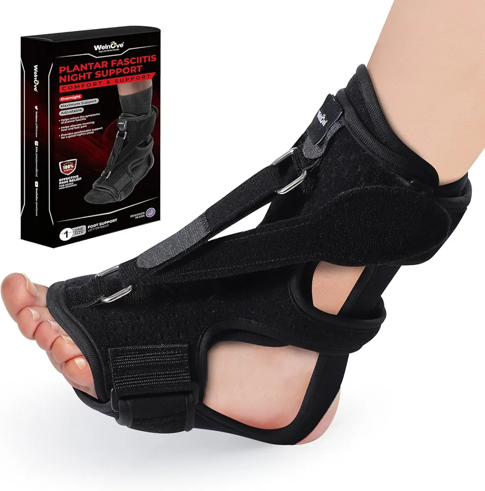 Welnove Plantar Fasciitis Night Splint - Upgraded 3 Adjustable Straps Plantar Fasciitis Brace for Plantar Fasciitis Relief, Foot Drop, Achilles Tendonitis, Day&Night, Ankle Pain, Day&Night