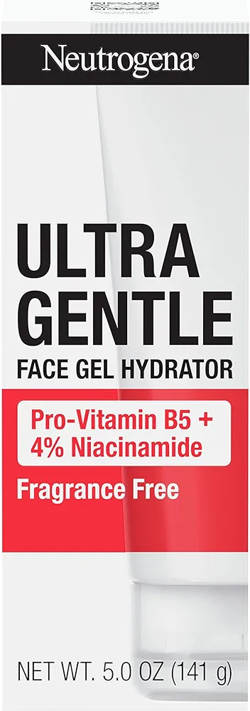 Neutrogena Ultra Gentle Face Gel Hydrator with Pro-Vitamin B5 & 4% Niacinamide Designed for Acne-Prone Skin, Lightweight Gel Cream Targets Uneven Skin Tone, Fragrance-Free, 5.0 oz