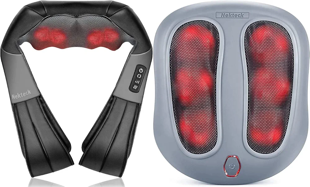 Nekteck Neck Massager and FM01 Foot Massager Machine with Heat Bundle (Gray)