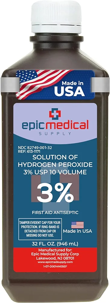 Hydrogen Peroxide 32 oz. First Aid Antiseptic and Multipurpose Cleaner, 3% USP, Topical Wash for Minor Cuts, Scrapes, Insect Bites, and Skin Irritations. (1)