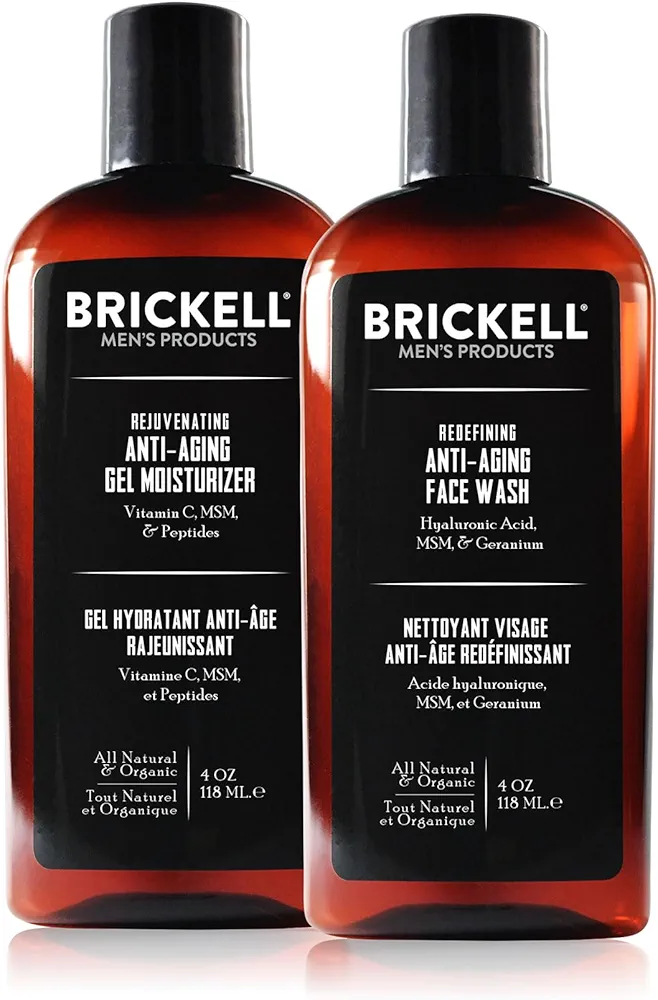 Brickell Men's Products Enhancing Gel Anti-Aging Routine, Gel Facial Cleanser and Gel Face Moisturizer, Men's Skin Care Gift Set