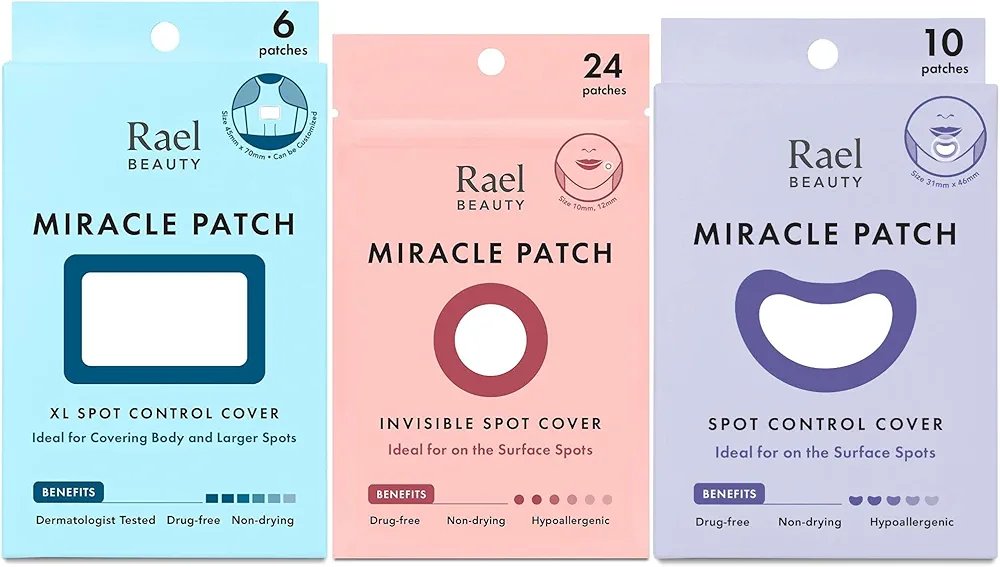 Rael Miracle Bundle - XL Spot Control Cover (6 Count), Invisible Spot Cover (24 Count), Spot Control Cover (10 Count)