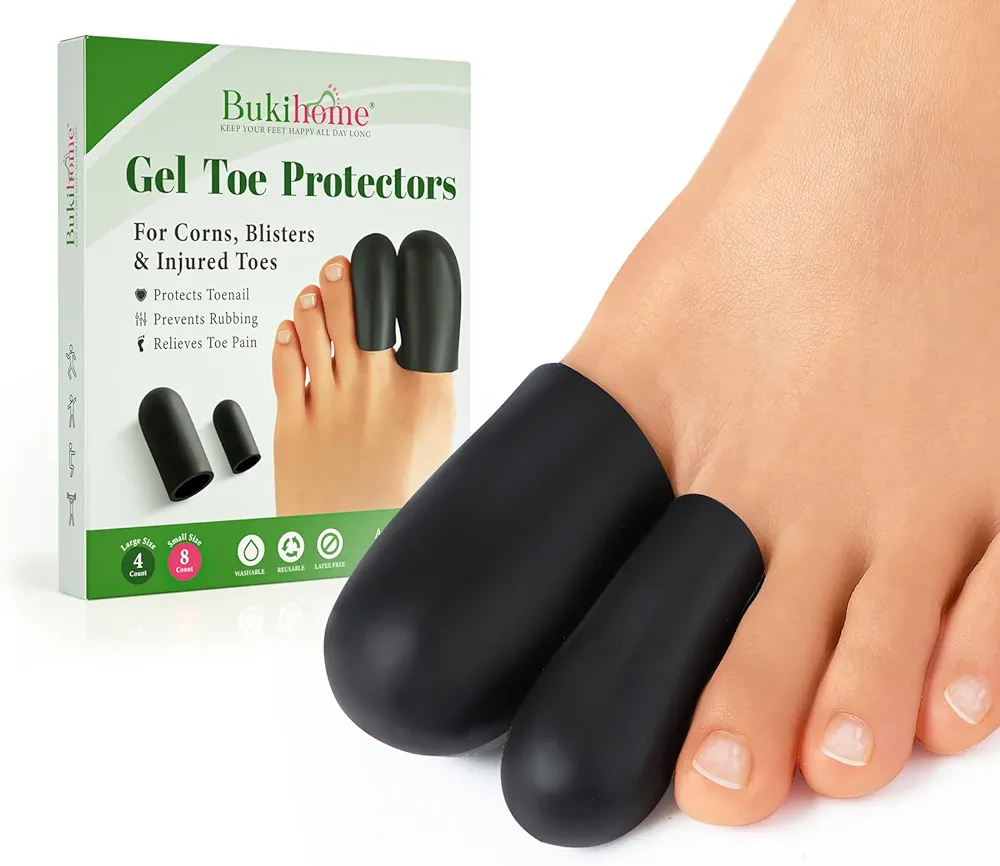 12 Pack Toe Protectors, Gel Toe Caps and Toe Protectors, Silicone Toe Protector for Women & Men, Toe Cushion Prevent Pain Relief for Corns, Blisters and Ingrown Toenails (4 L + 8 S)